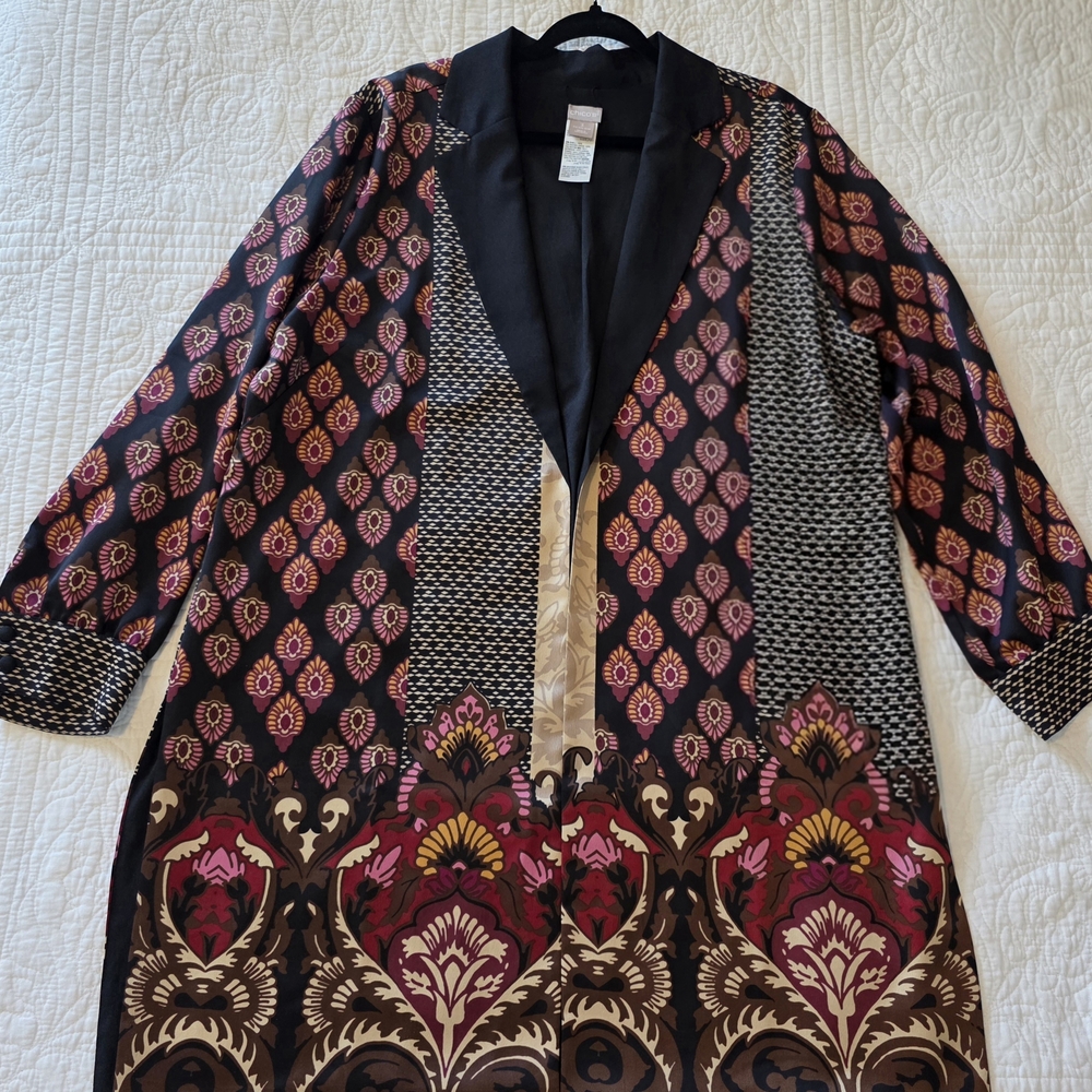 Chico’s Size 3 (XL 16/18) Mixed Print Long Blazer Jacket